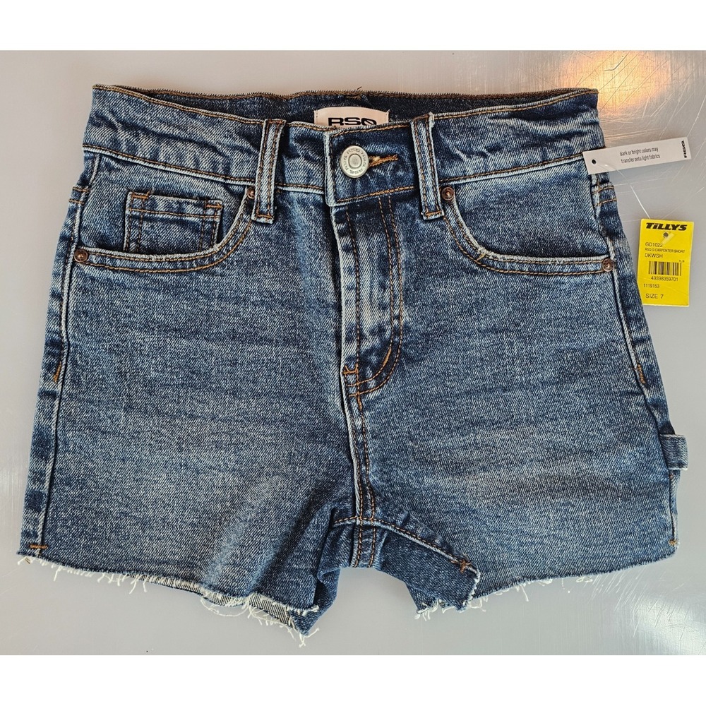 Girl Shorts Sz 7 Carpenter Fray Dark Wash Denim RSQ Tilly  NWT